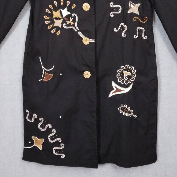 Indigo Moon | Black Embroidered Artsy Boho Duster Coat Jacket | Size M - Picture 3 of 10